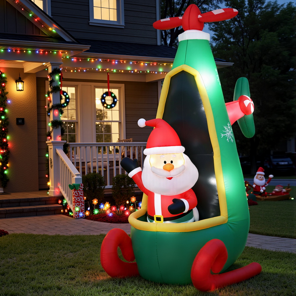 Jingle Jollys Christmas Inflatable Santa in Helicopter 2.55M Height LED view 7
