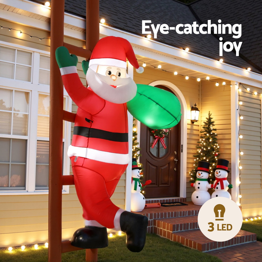 Jingle Jollys Christmas Inflatable Santa Climbing Ladder 2.45M Height LED view 4