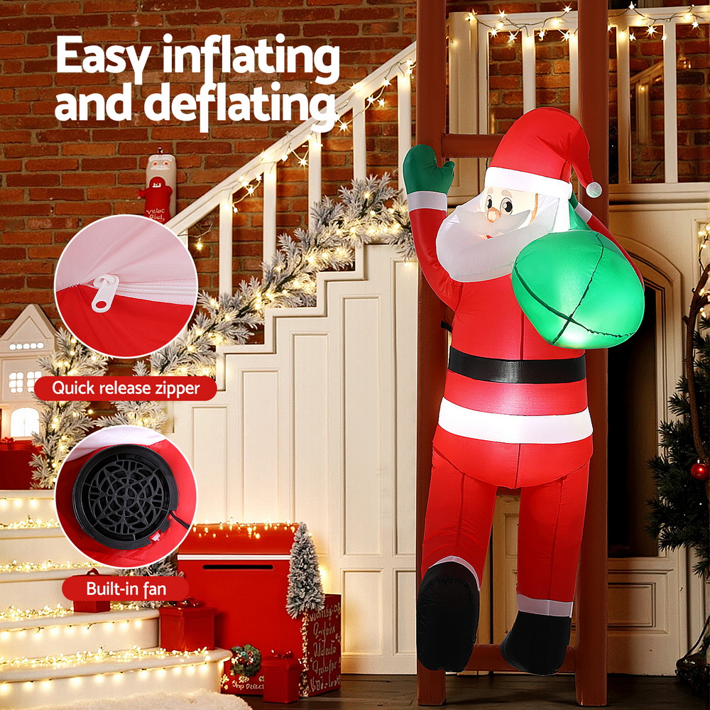 Jingle Jollys Christmas Inflatable Santa Climbing Ladder 2.45M Height LED view 5
