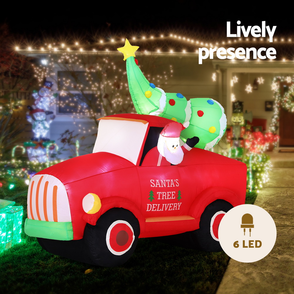 Jingle Jollys Christmas Inflatable Santa Truck 1.6M Height LED Decorations view 4