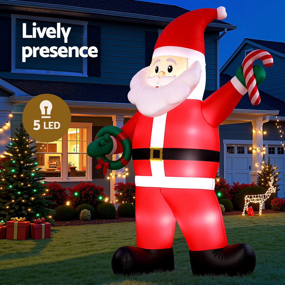 Jingle Jollys Christmas Inflatable Giant Santa 3.8M Height LED Illuminated view 4