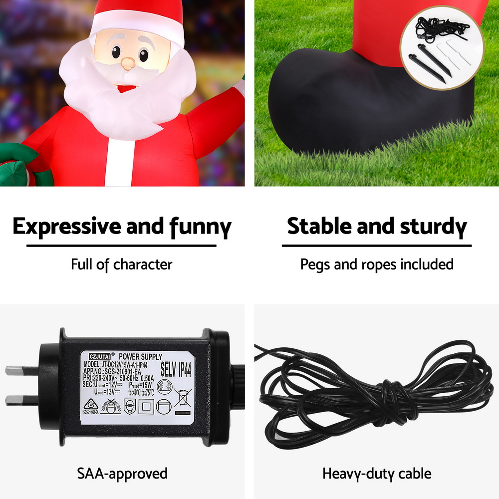 Jingle Jollys Christmas Inflatable Giant Santa 3.8M Height LED Illuminated view 6