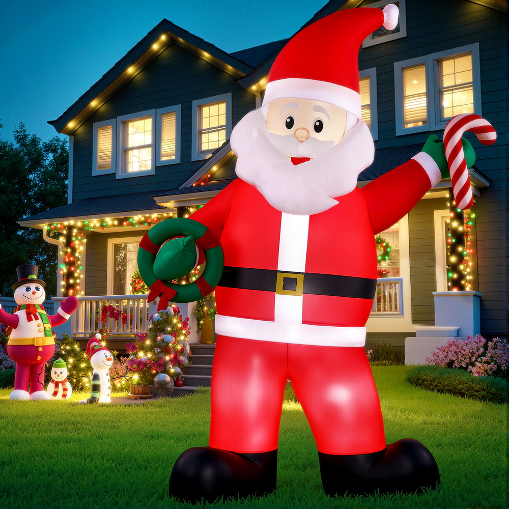 Jingle Jollys Christmas Inflatable Giant Santa 3.8M Height LED Illuminated view 7