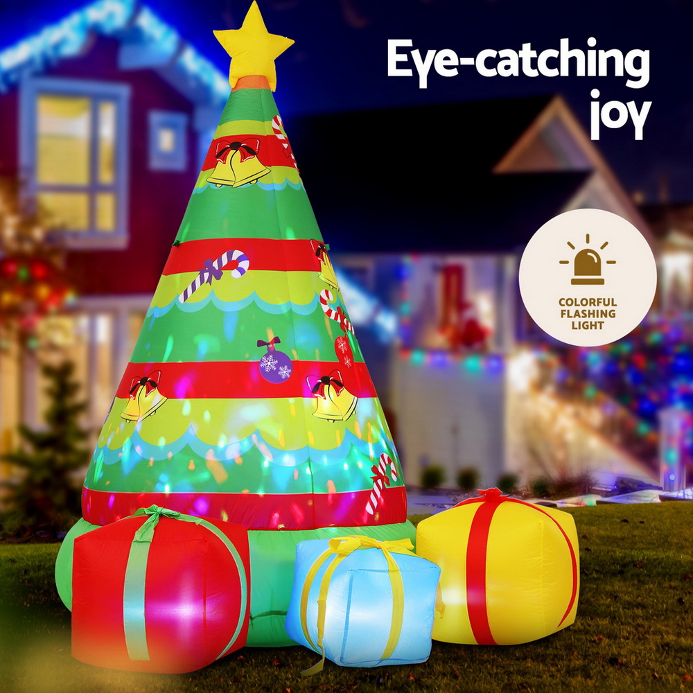 Jingle Jollys Christmas Inflatable Gift Tree 2.2M Height Flashing Light view 4