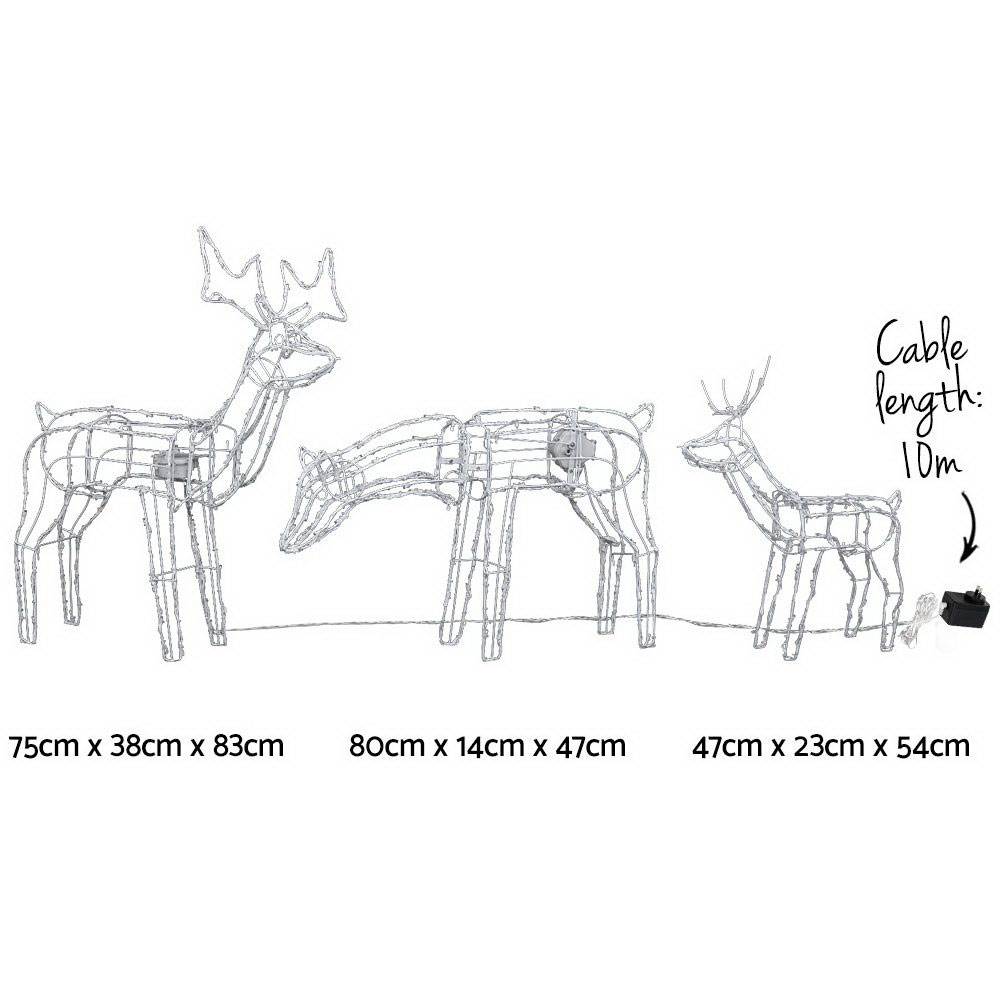 Jingle Jollys Christmas Lights 3 Pcs Reindeers 250 LED Decorations view 2
