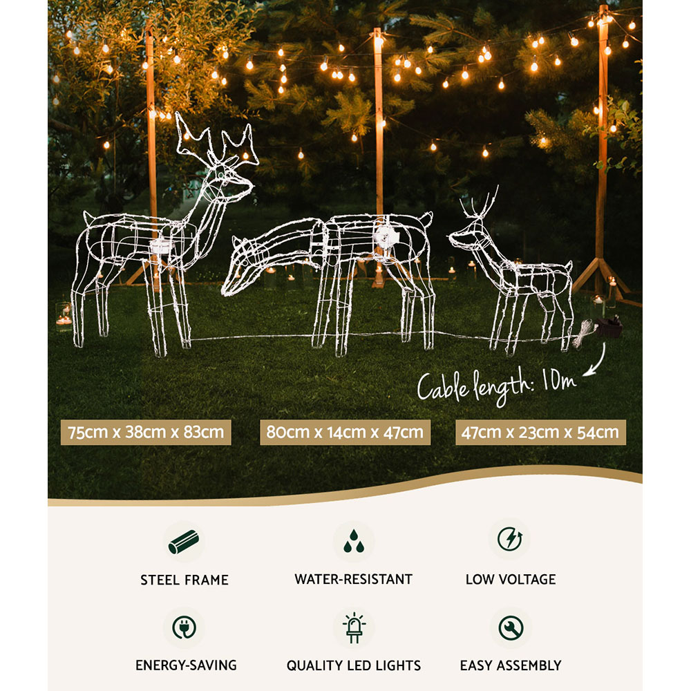 Jingle Jollys Christmas Lights 3 Pcs Reindeers 250 LED Decorations view 3