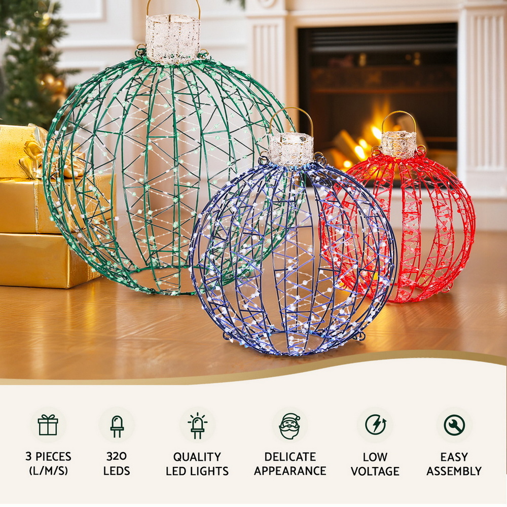 Jingle Jollys Christmas Lights 320 LED Fairy Light 3pcs Ball Decorations Set view 4