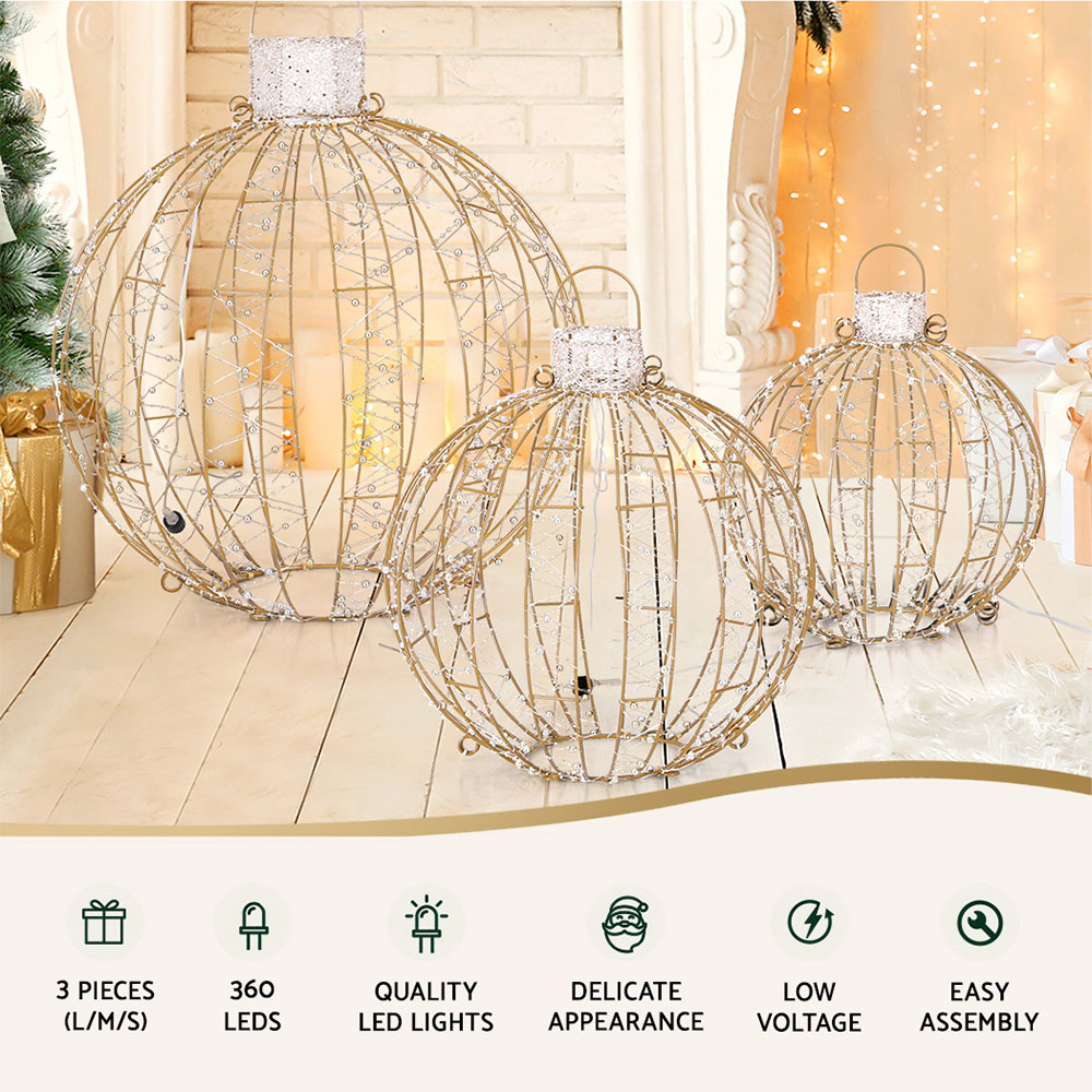 Jingle Jollys Christmas Lights 360 LED Fairy Light 3pcs Ball Decorations Set view 4