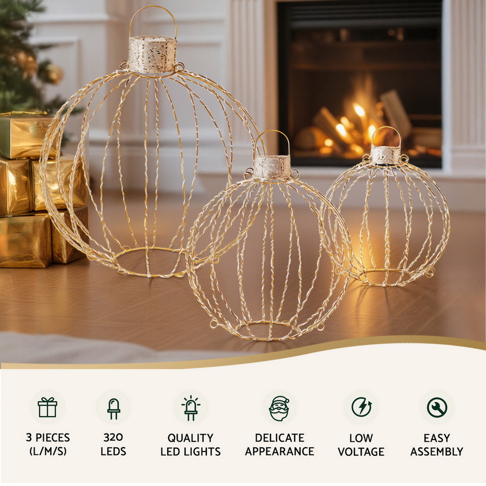Jingle Jollys Christmas Lights 320 LED Fairy Light 3pcs Ball Decorations Set view 4