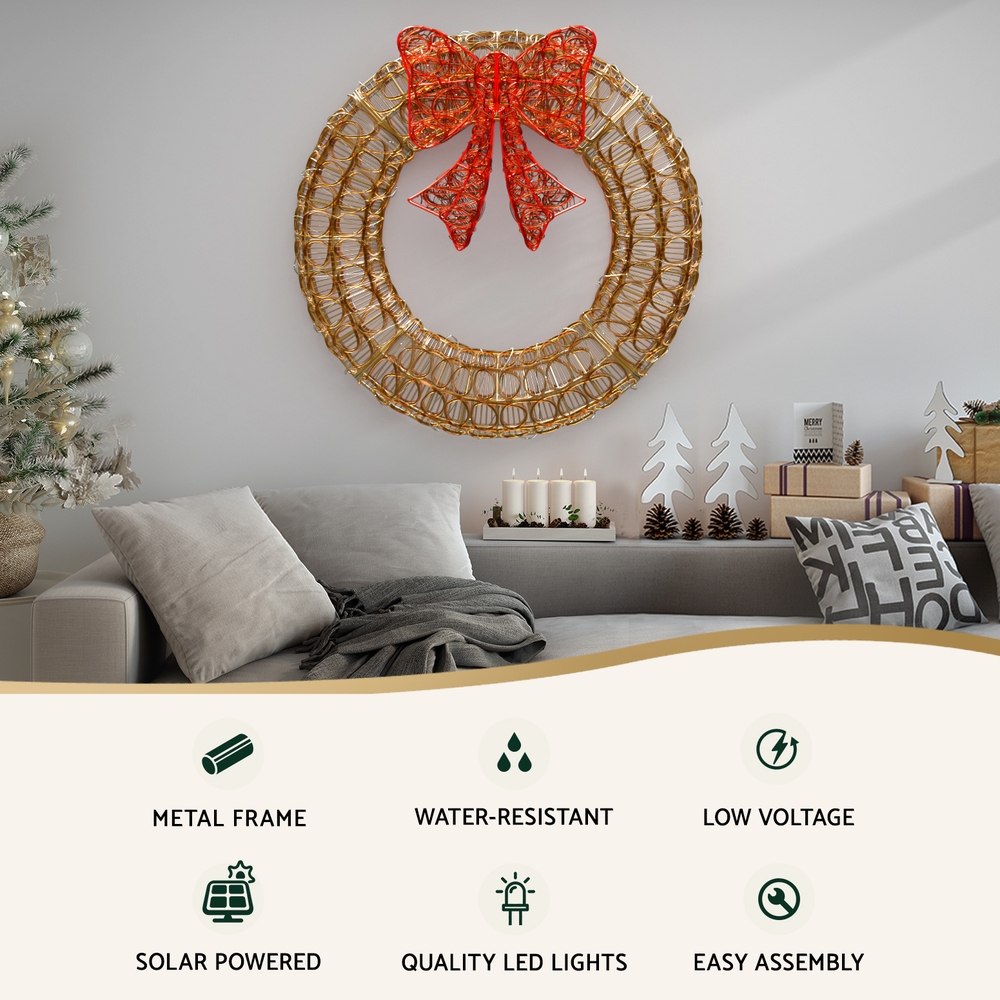 Jingle Jollys Christmas Lights 60cm Motif 160 LED Solar Wreath Xmas Decorations view 3