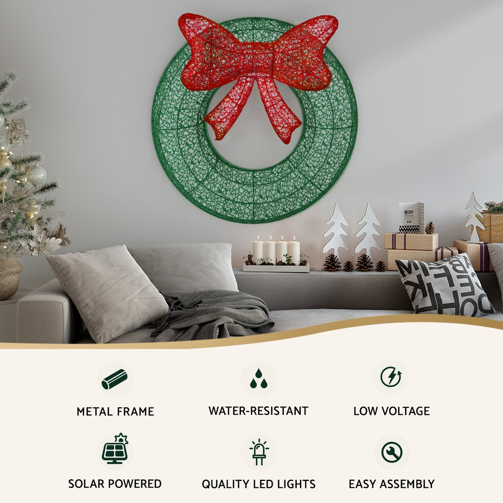 Jingle Jollys Christmas Lighted Wreath Solar Powered Indoor Outdoor Decoration view 3