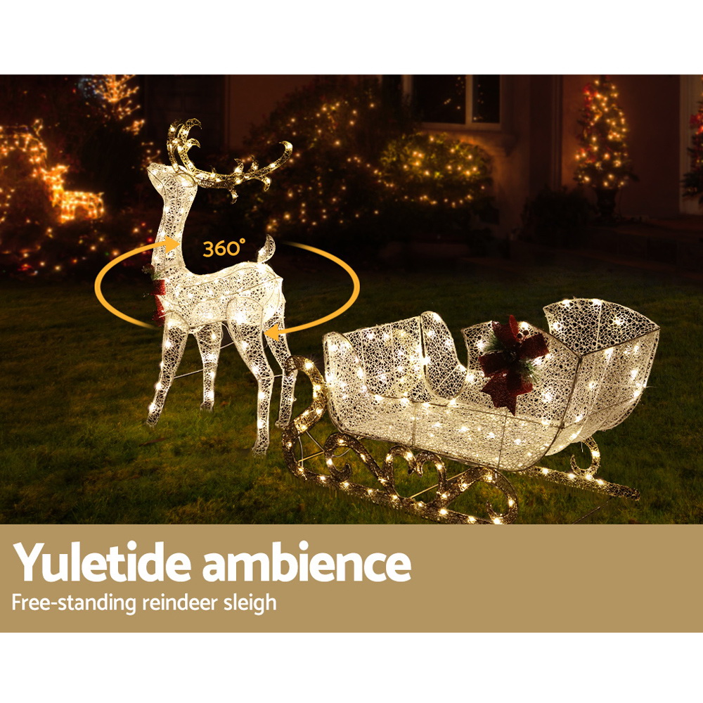 Jingle Jollys Christmas Lights Reindeer Sleigh215 LED Decorations view 5