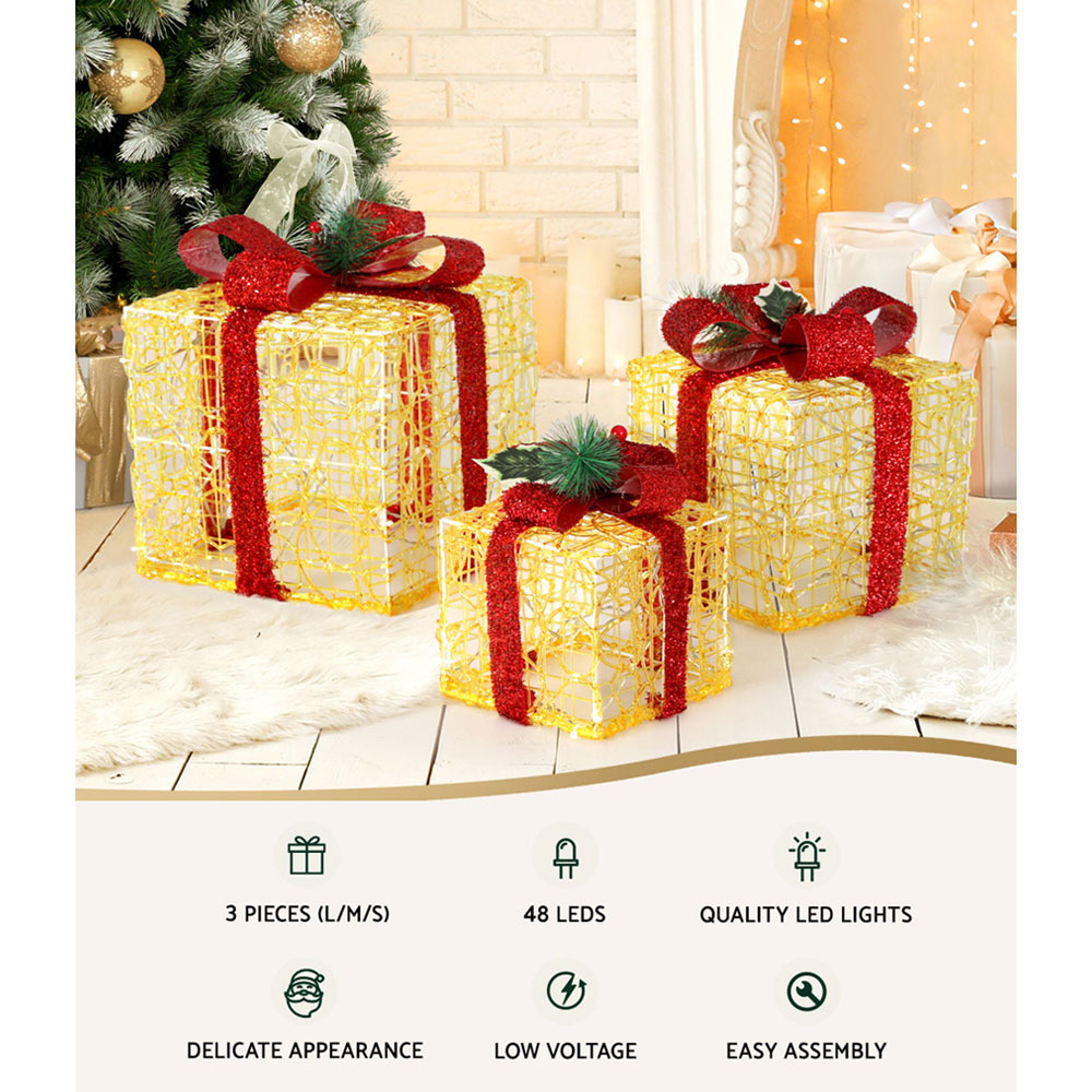 Jingle Jollys Christmas Lights Gift Box Set 3 PCS Set 48 LED Decorations view 4