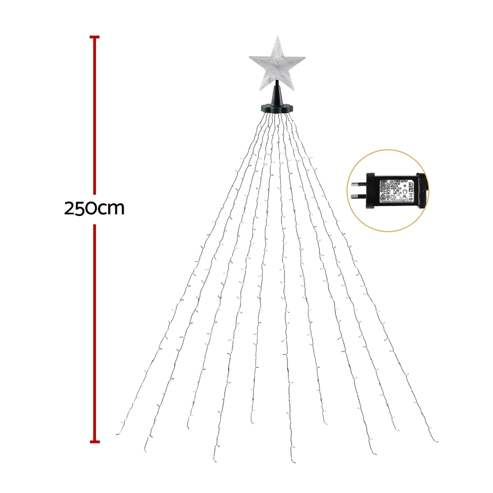 Jingle Jollys 2.5M Christmas Lights Waterfall String Light 300 LED Star Topper view 2