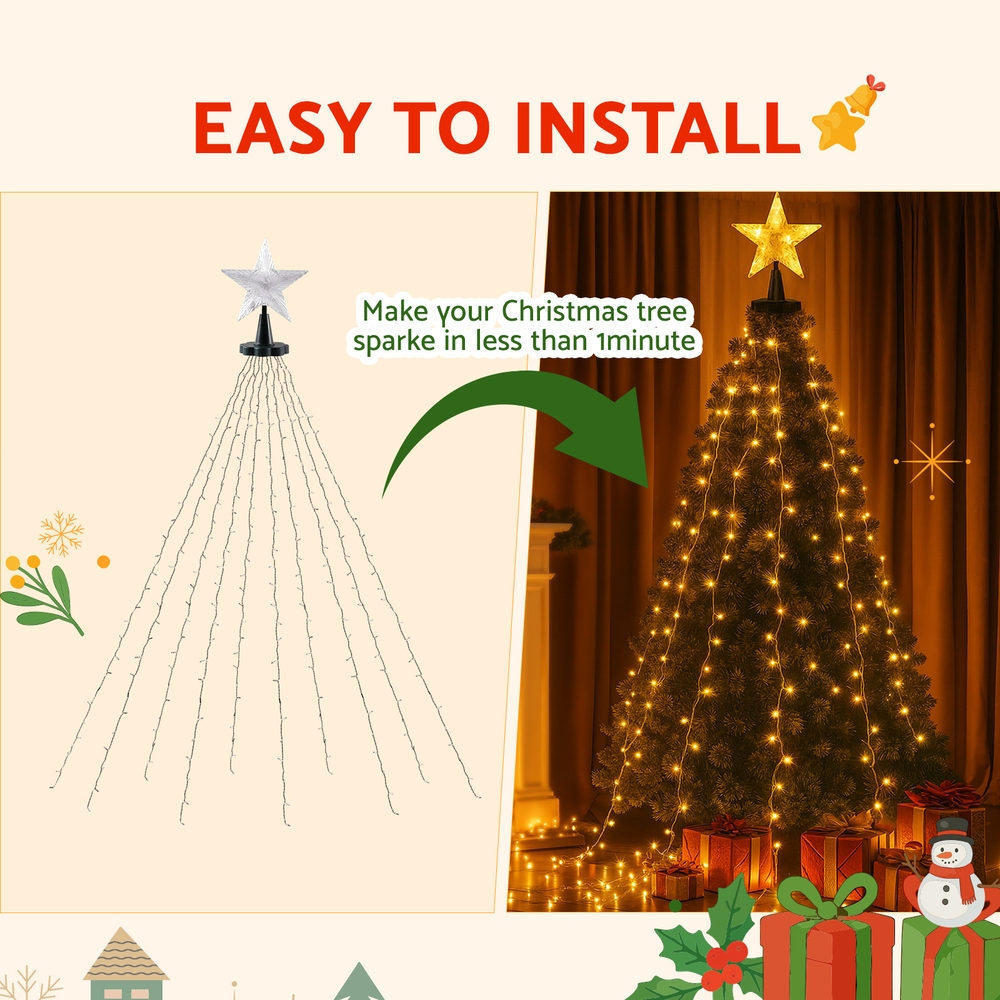Jingle Jollys 2.5M Christmas Lights Waterfall String Light 300 LED Star Topper view 6