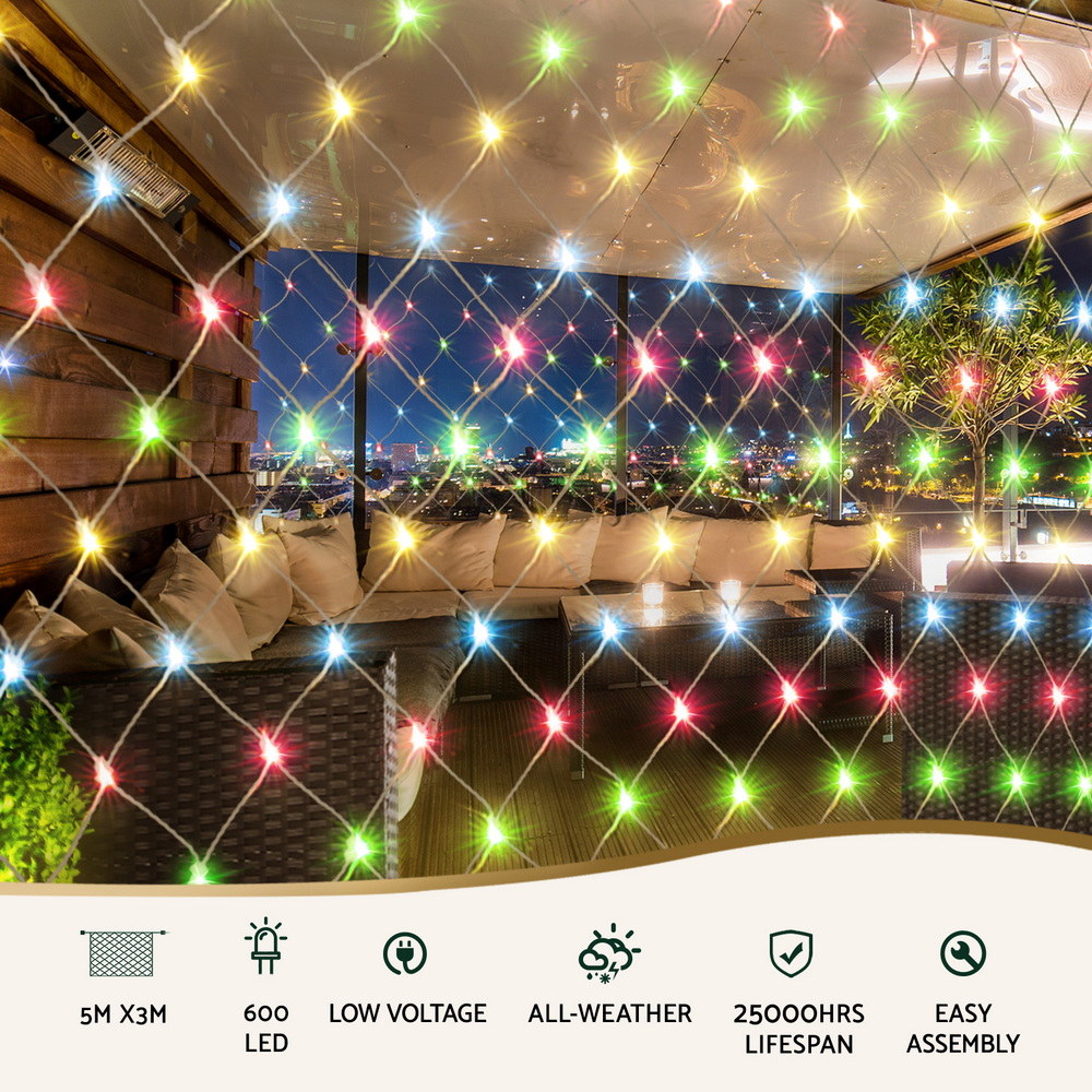 Jingle Jollys Christmas Lights 5Mx3M Net String Light 600 LED Colourful Beads view 5