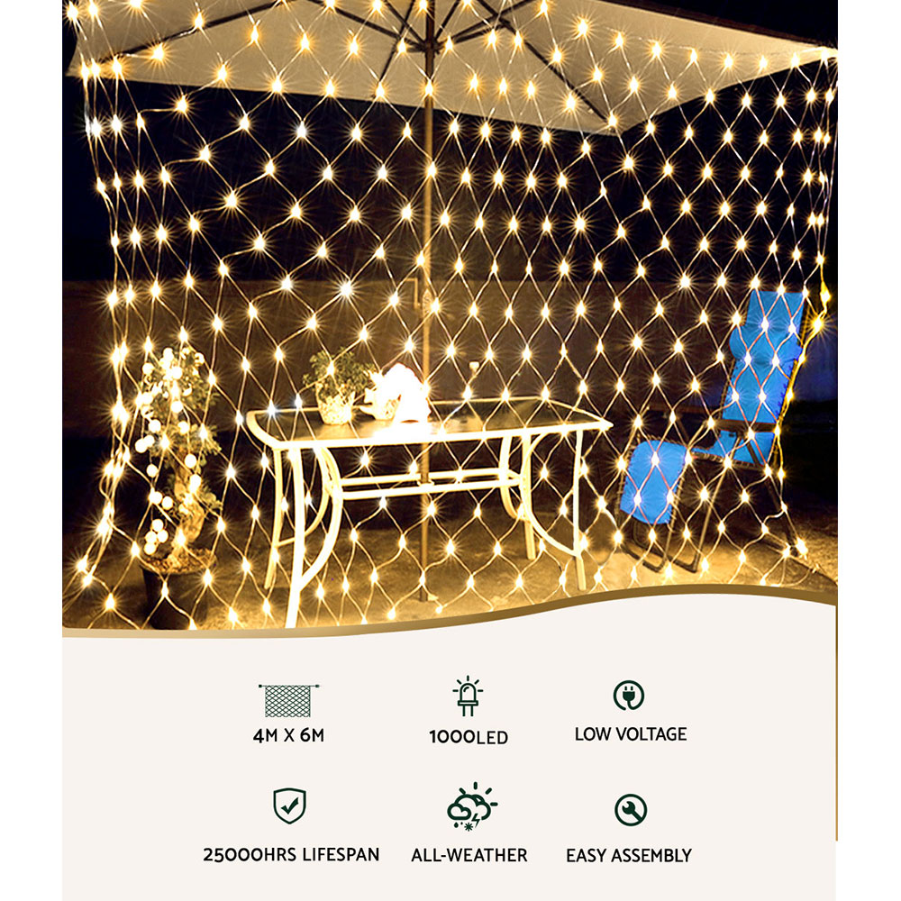 Jingle Jollys ChristmasLights? 4mx6m Net String Light 1000 LED Warm White view 4