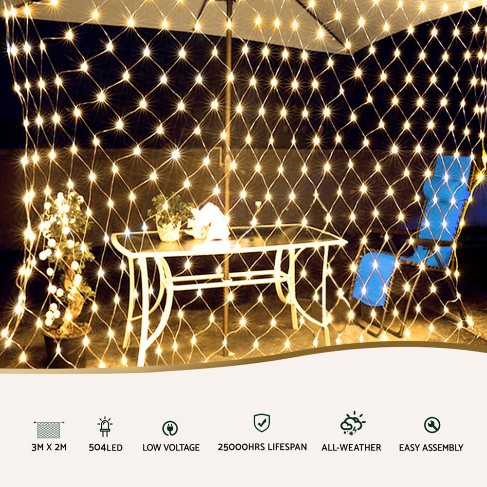 Jingle Jollys Christmas Lights 3Mx2M Net String Light Decorations Warm 504 LED view 4
