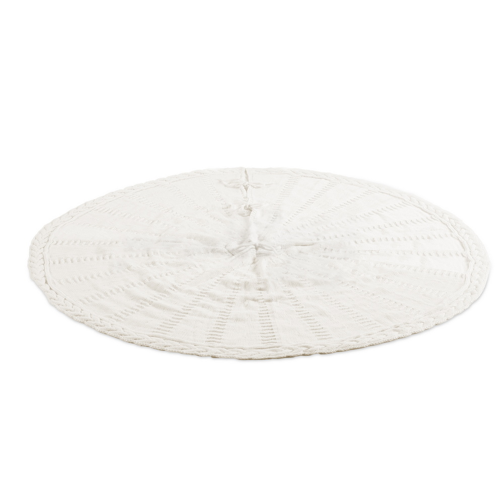 Jingle Jollys Christmas Tree Skirt 90cm Knitted Fabric Xmas Ornament Decor Beige view 3
