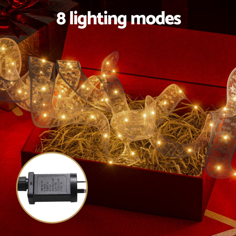 Jingle Jollys 20M Christmas Lights Fairy Ribbon Light 200 LED Xmas Decor Warm view 5