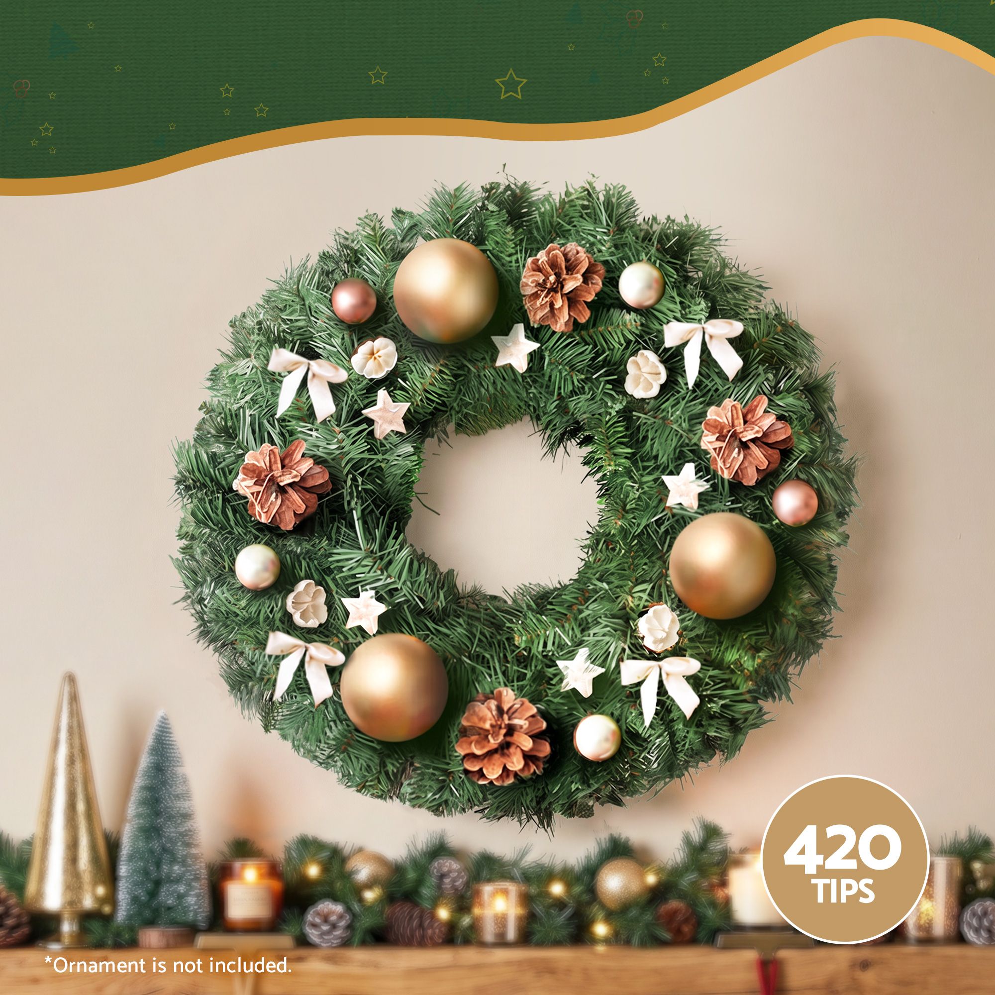 Jingle Jollys Christmas Wreath 60cm Artificial Green Garland Door Decoration view 4