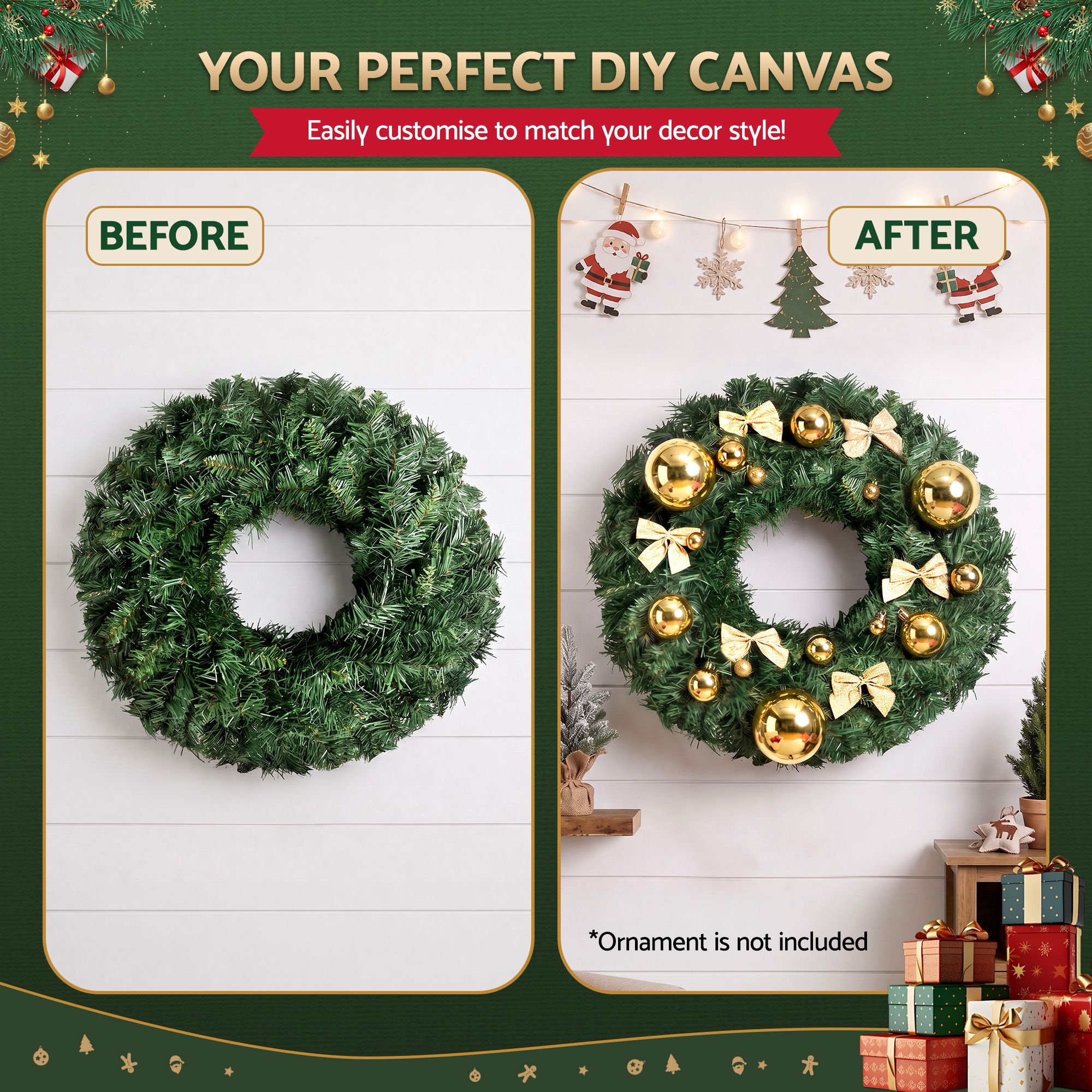 Jingle Jollys Christmas Wreath 60cm Artificial Green Garland Door Decoration view 5