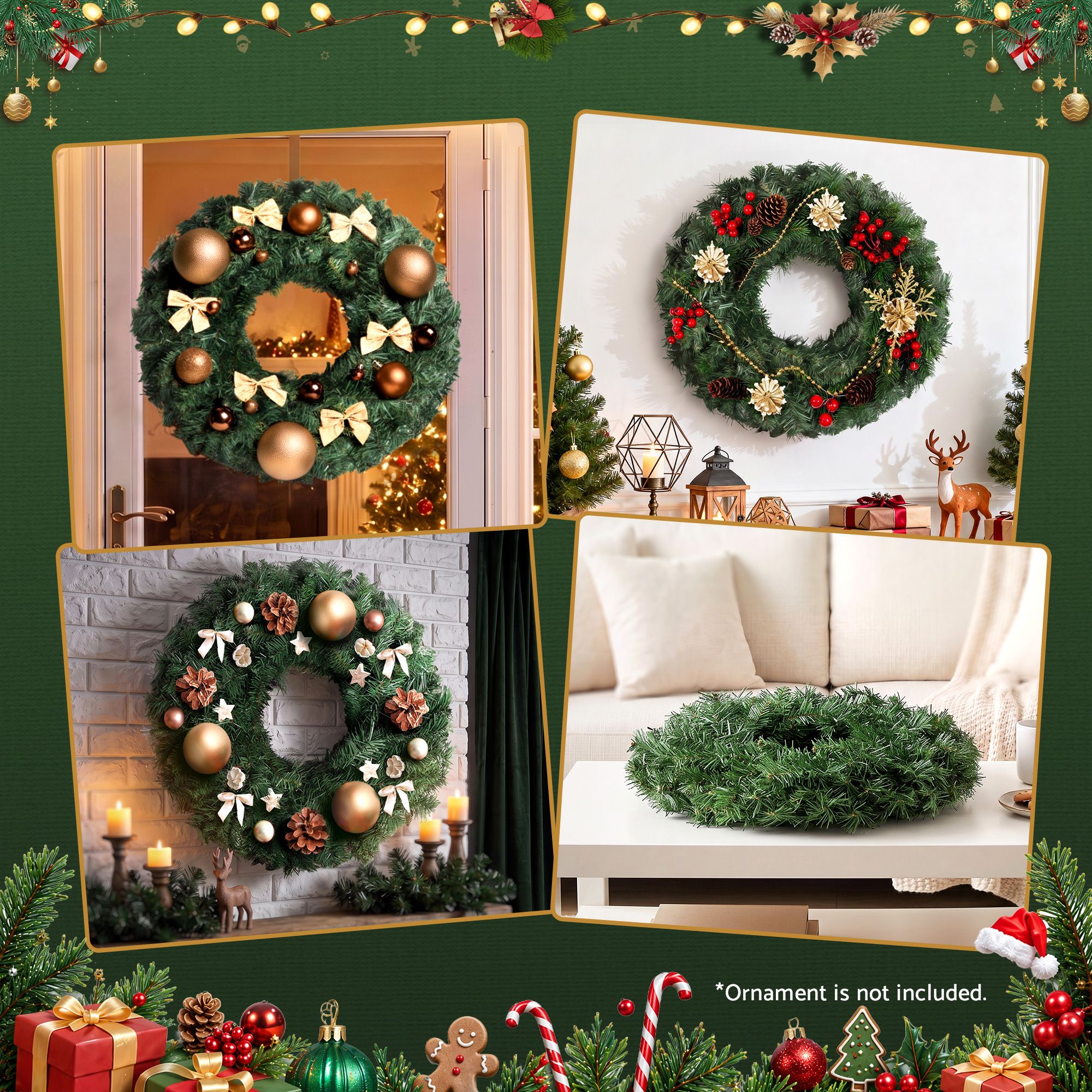 Jingle Jollys Christmas Wreath 60cm Artificial Green Garland Door Decoration view 6