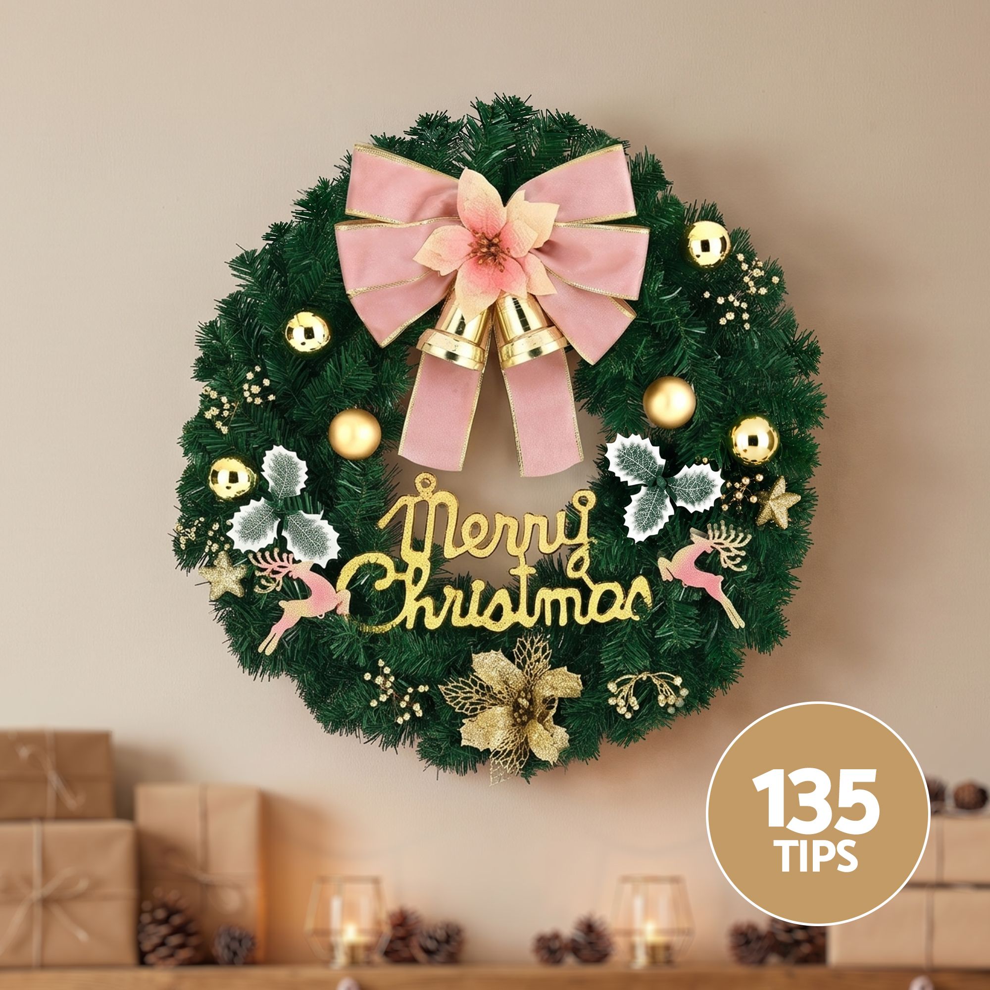 Jingle Jollys Christmas Wreath 60CM Garland Flowers Baubles Party Decorations view 4