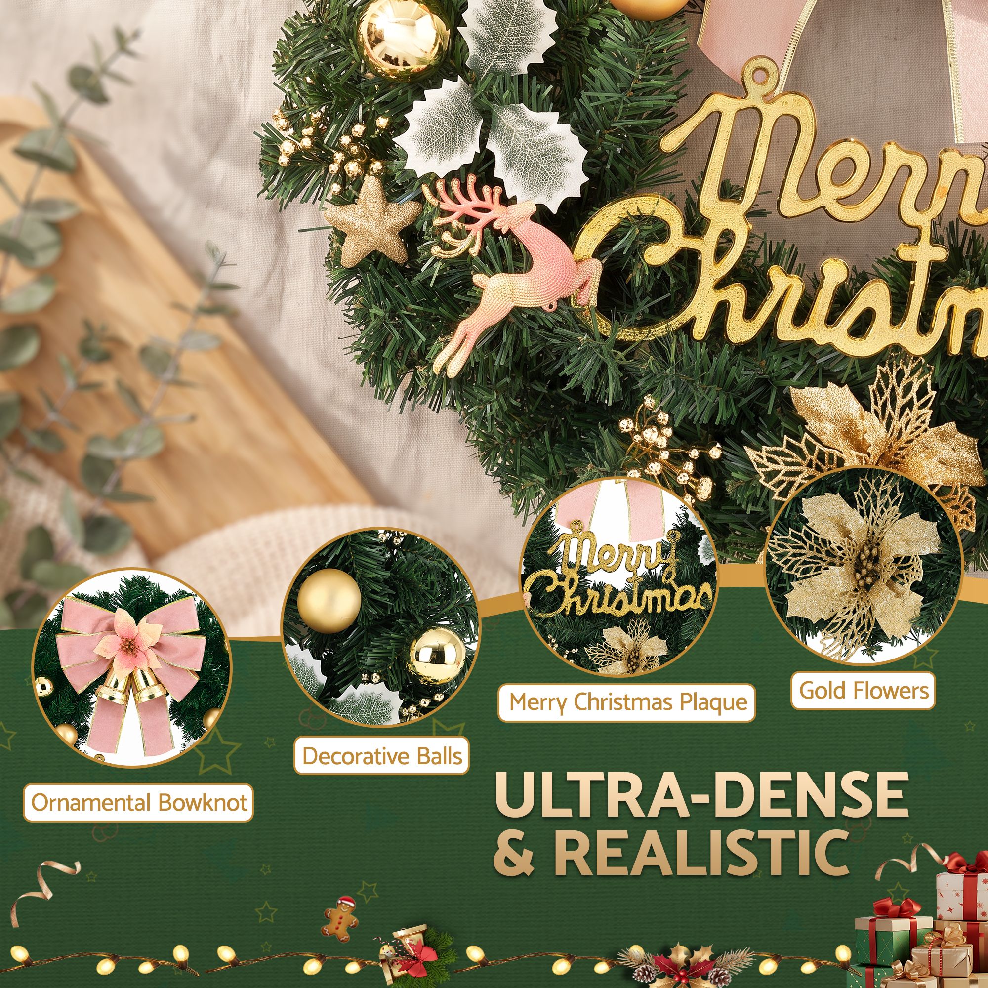 Jingle Jollys Christmas Wreath 60CM Garland Flowers Baubles Party Decorations view 5