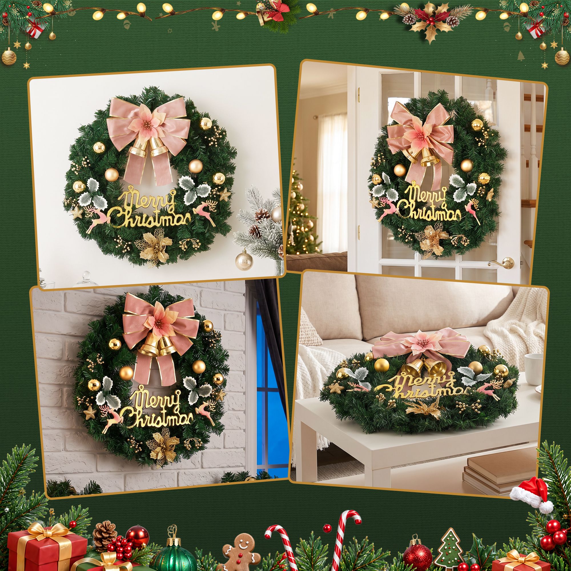 Jingle Jollys Christmas Wreath 60CM Garland Flowers Baubles Party Decorations view 6