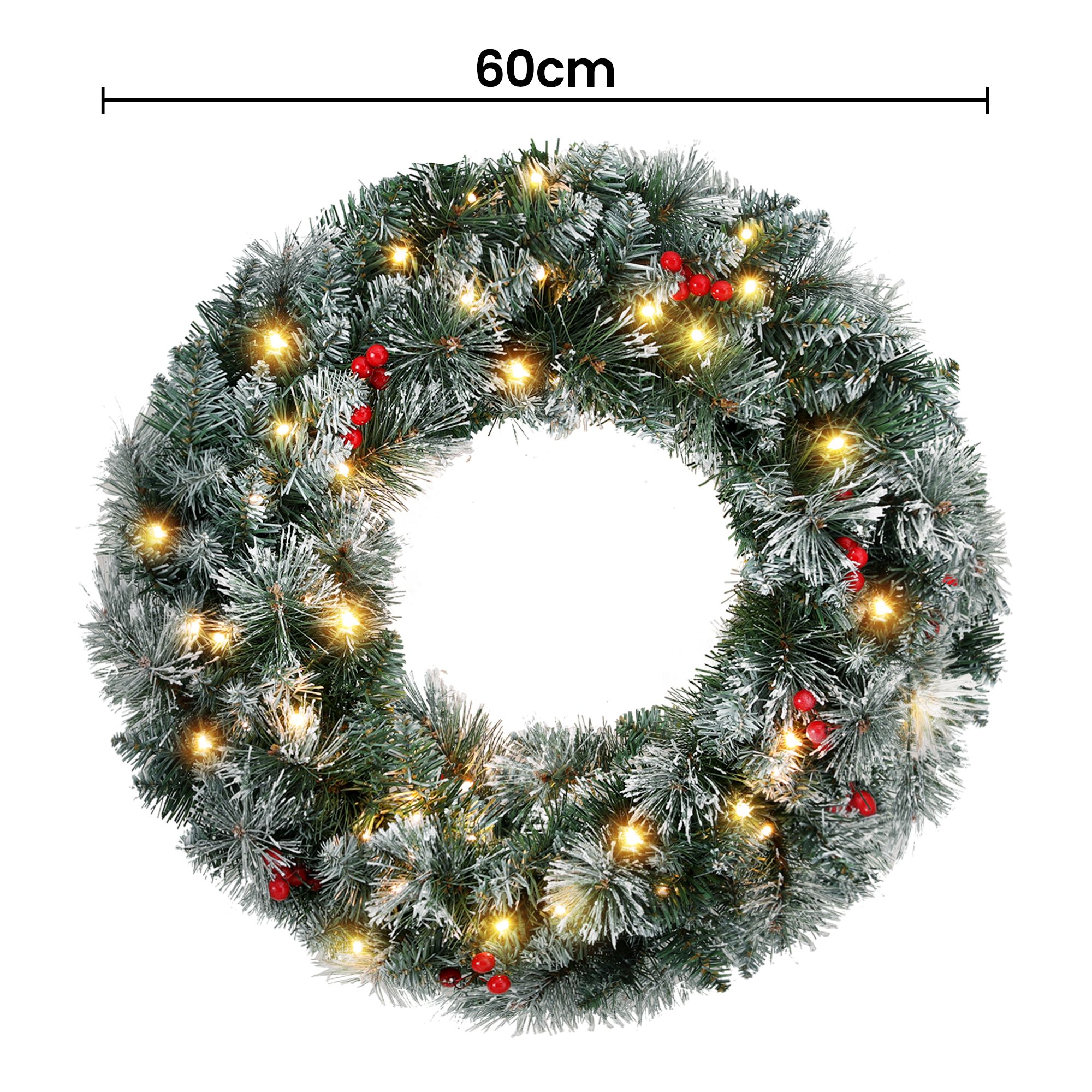 Jingle Jollys 60cm Christmas Wreath LED Lights Snowy Berries Garland Party Decor view 2