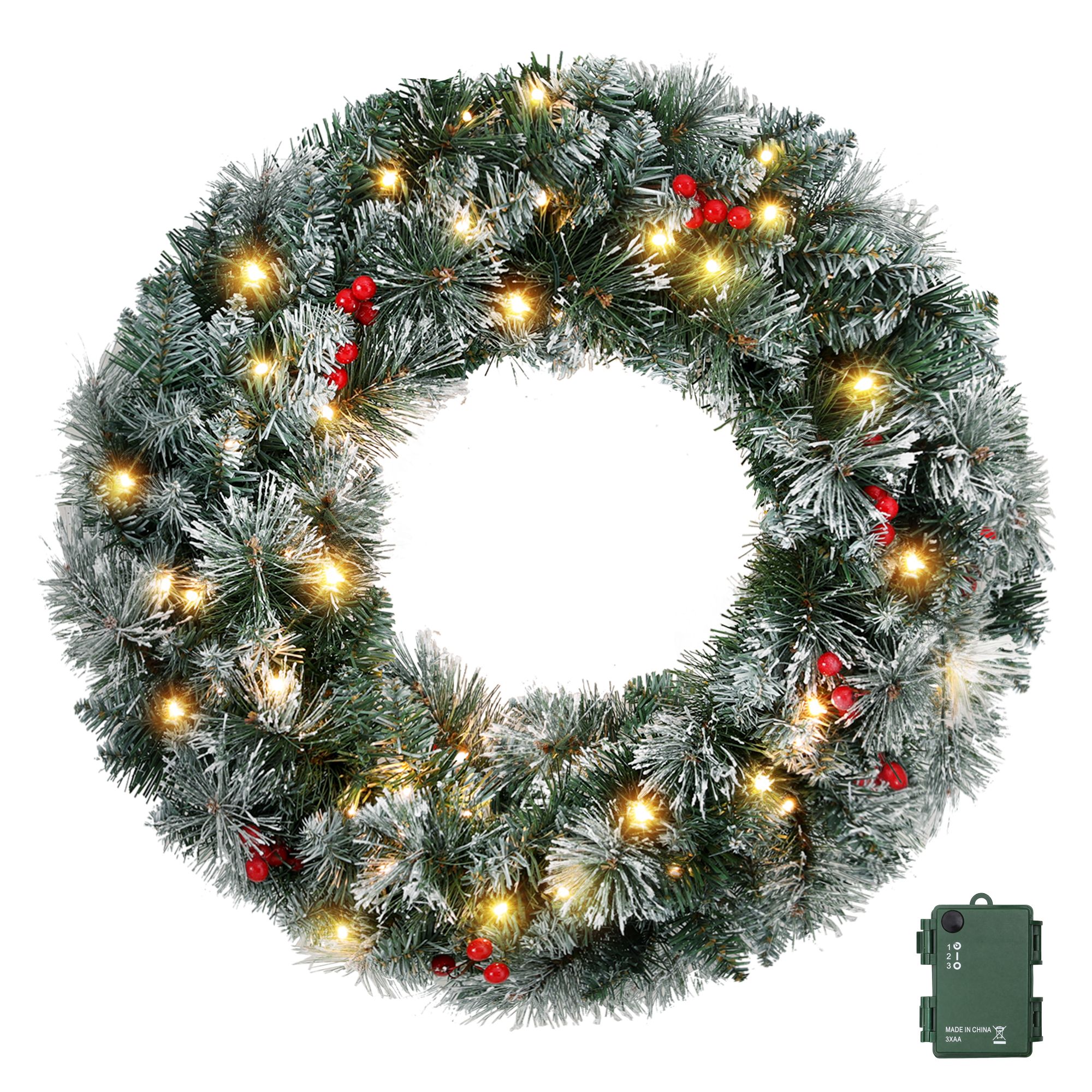 Jingle Jollys 60cm Christmas Wreath LED Lights Snowy Berries Garland Party Decor view 4