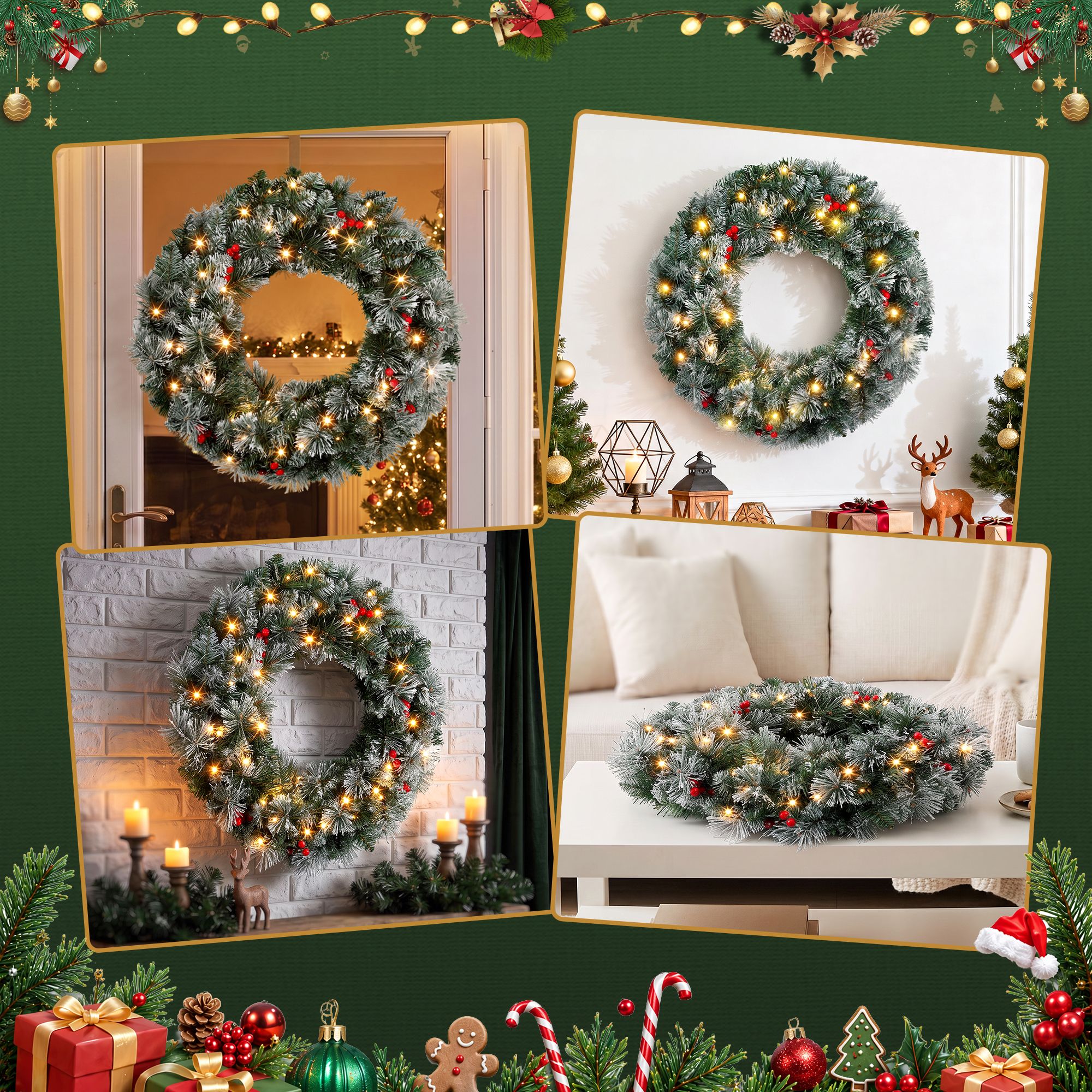 Jingle Jollys 60cm Christmas Wreath LED Lights Snowy Berries Garland Party Decor view 8
