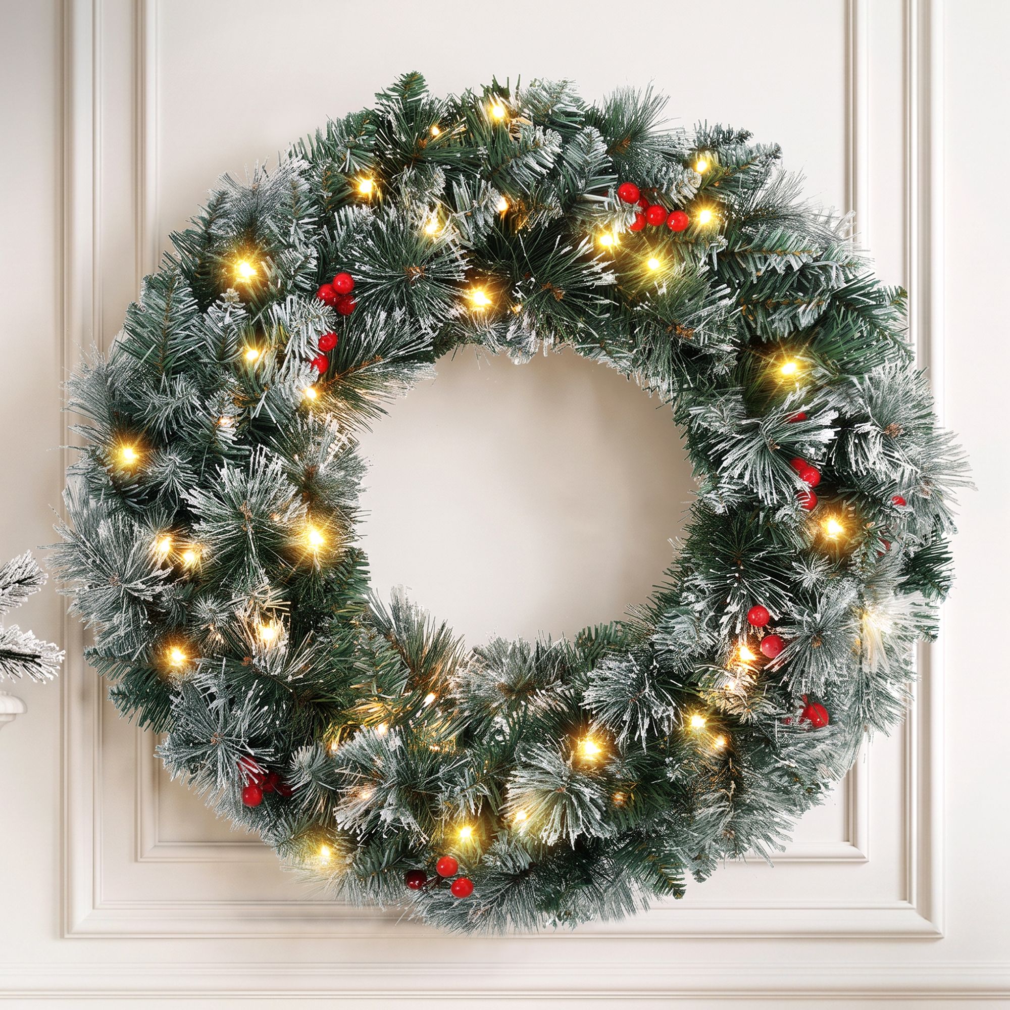 Jingle Jollys 60cm Christmas Wreath LED Lights Snowy Berries Garland Party Decor view 9