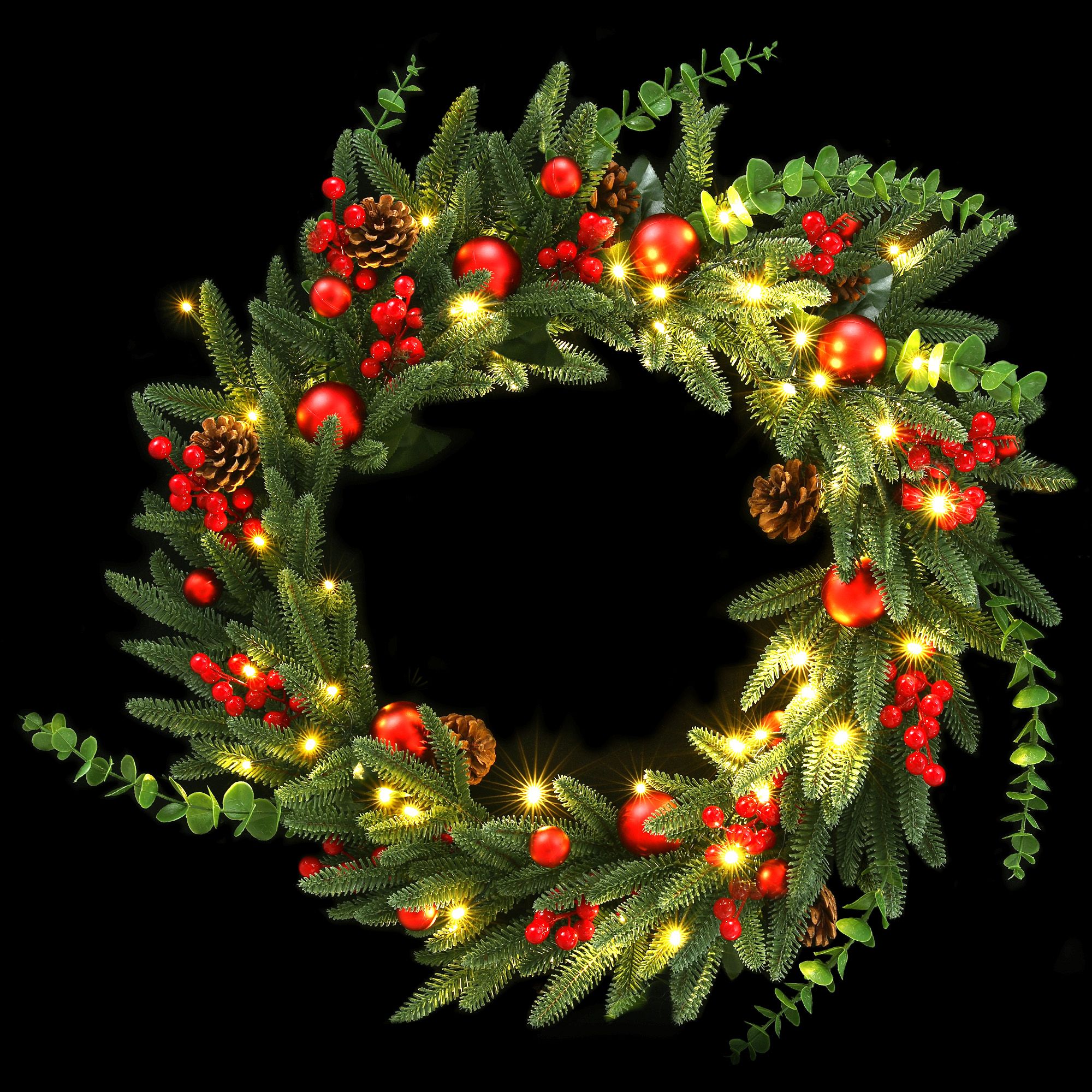 Jingle Jollys 60cm Pre-Lit Christmas Wreath LED Light Front Door Xmas Decor