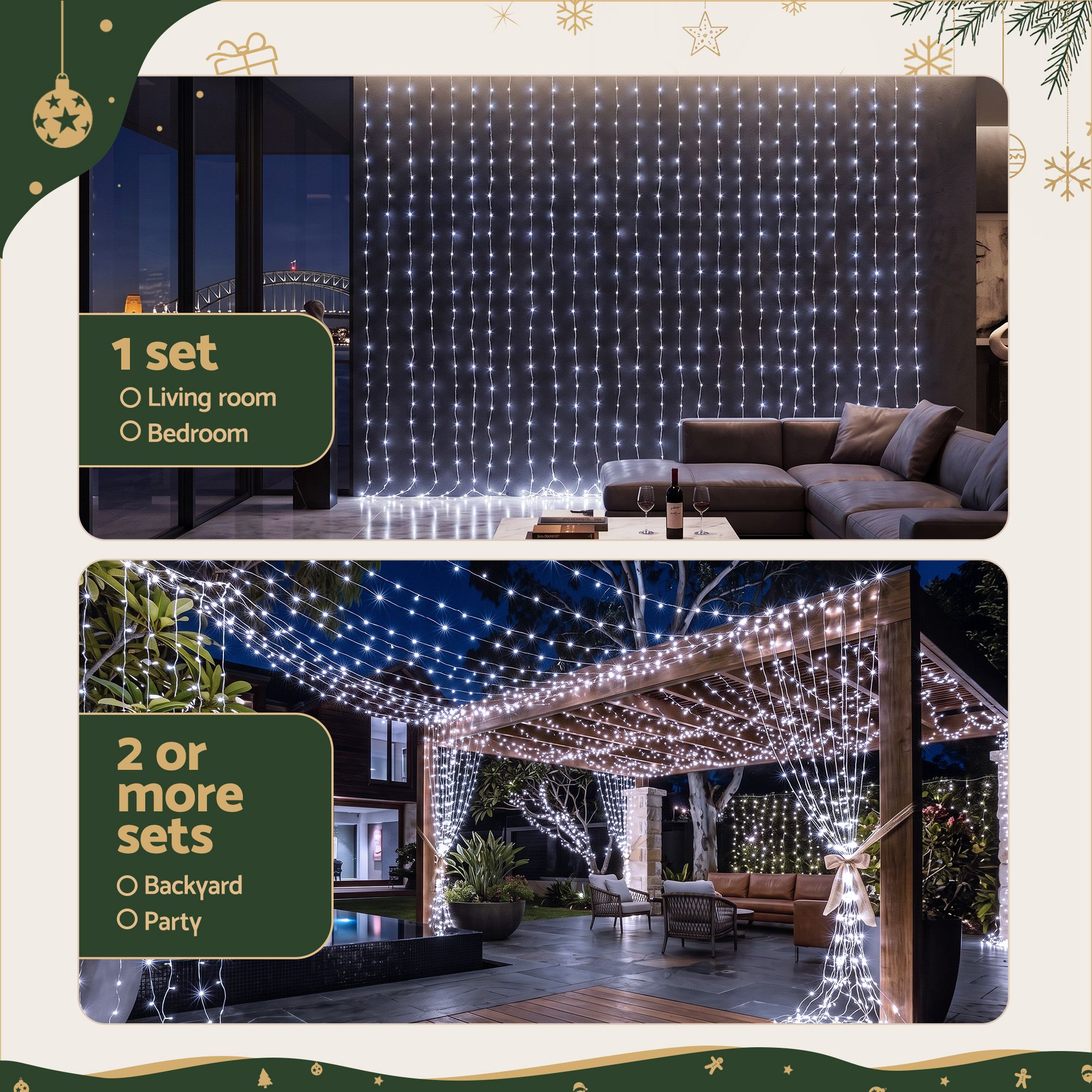 Jingle Jollys 6X3M Christmas Lights Curtain Light Cool White 600 LED view 4
