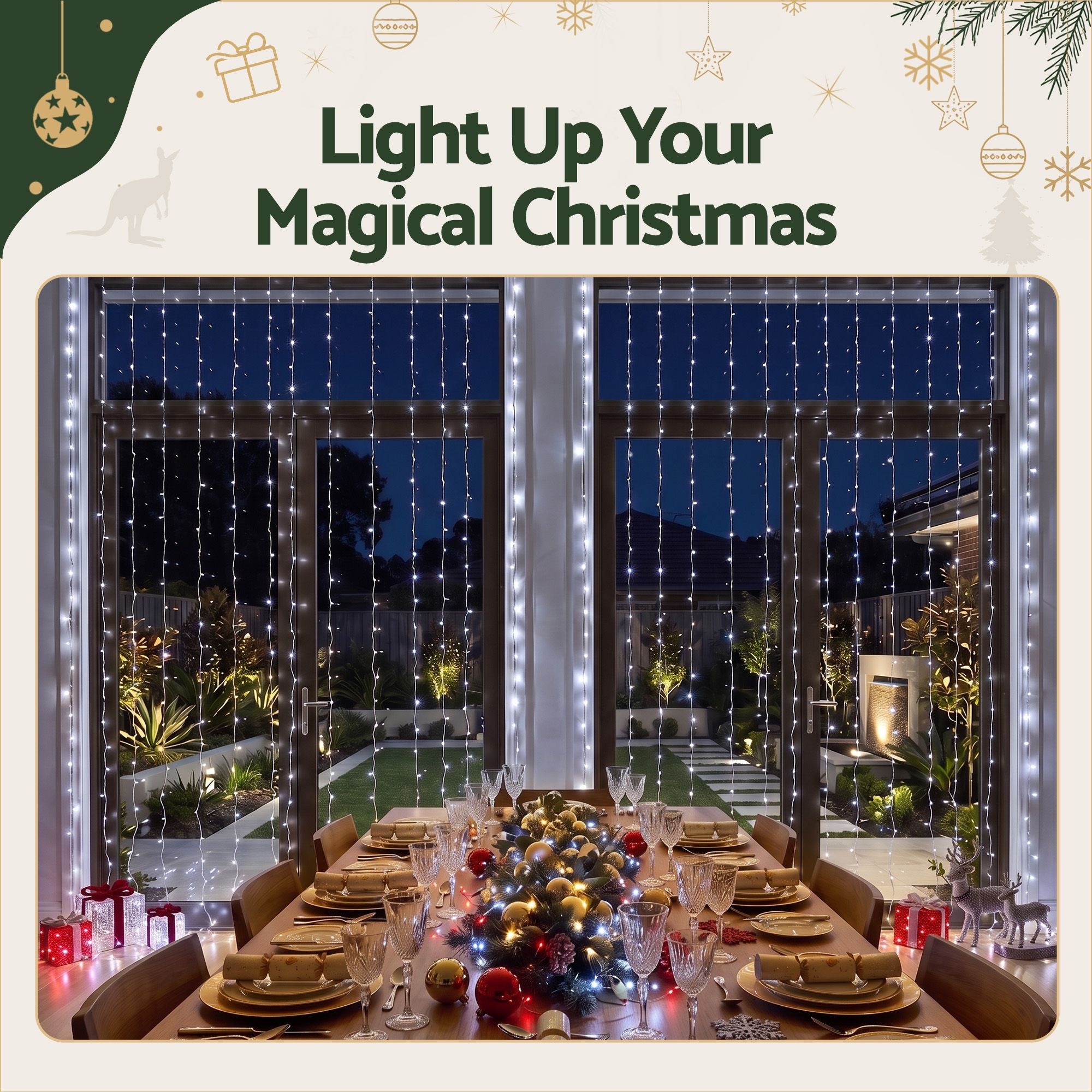 Jingle Jollys 6X3M Christmas Lights Curtain Light Cool White 600 LED view 6