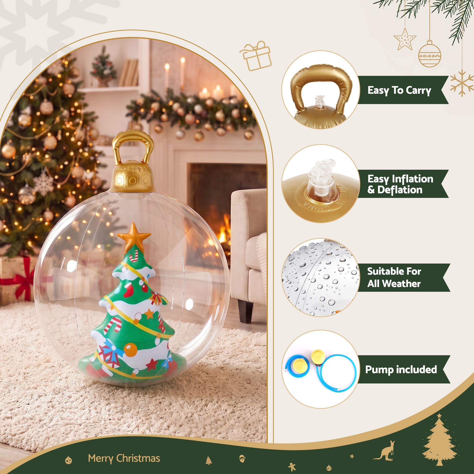 Jingle Jollys Christmas Inflatable Ball 60cm Tree Decoration Giant Bauble Clear view 7