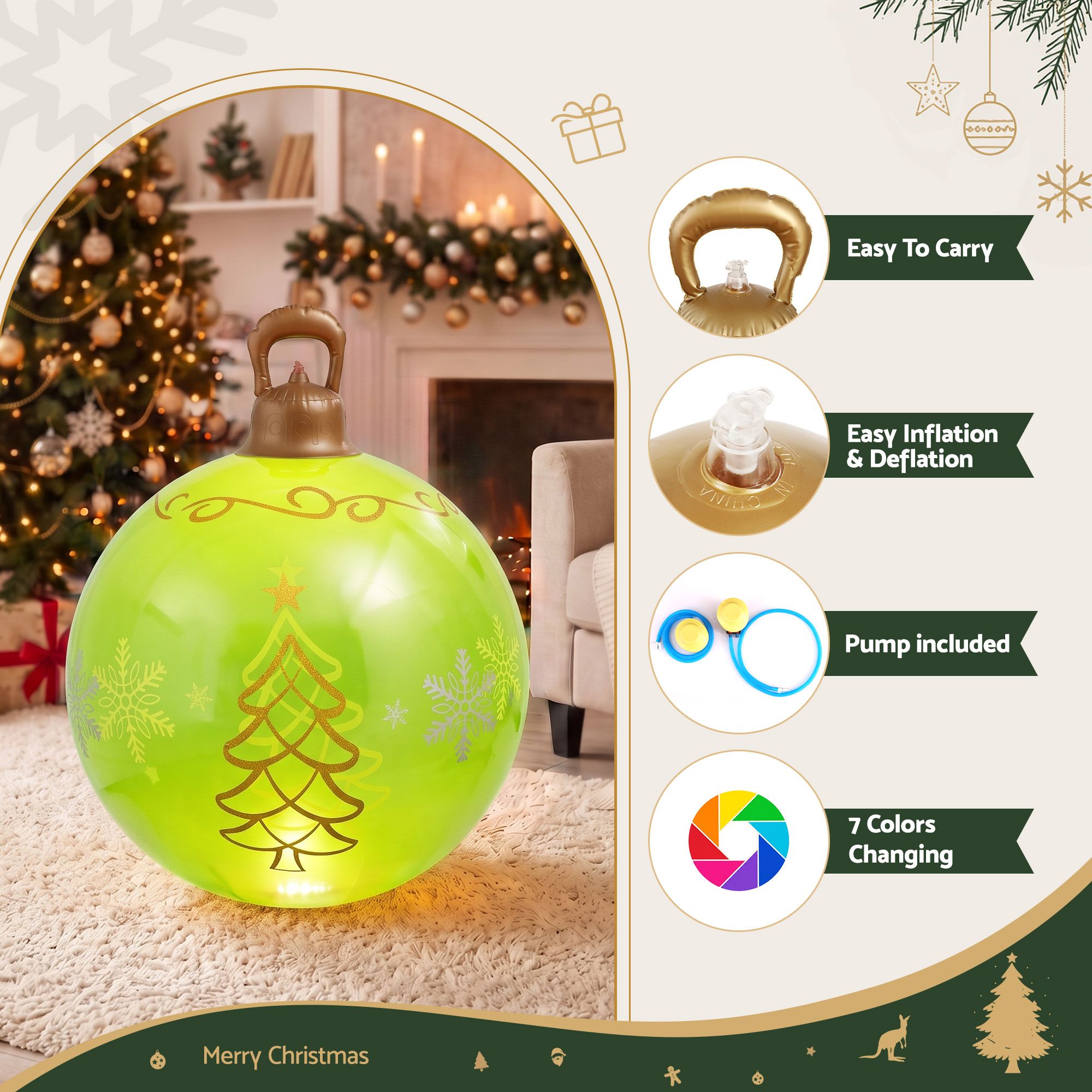 Jingle Jollys Christmas Inflatable Ball 60cm Led Illuminated Xmas Decoration view 7