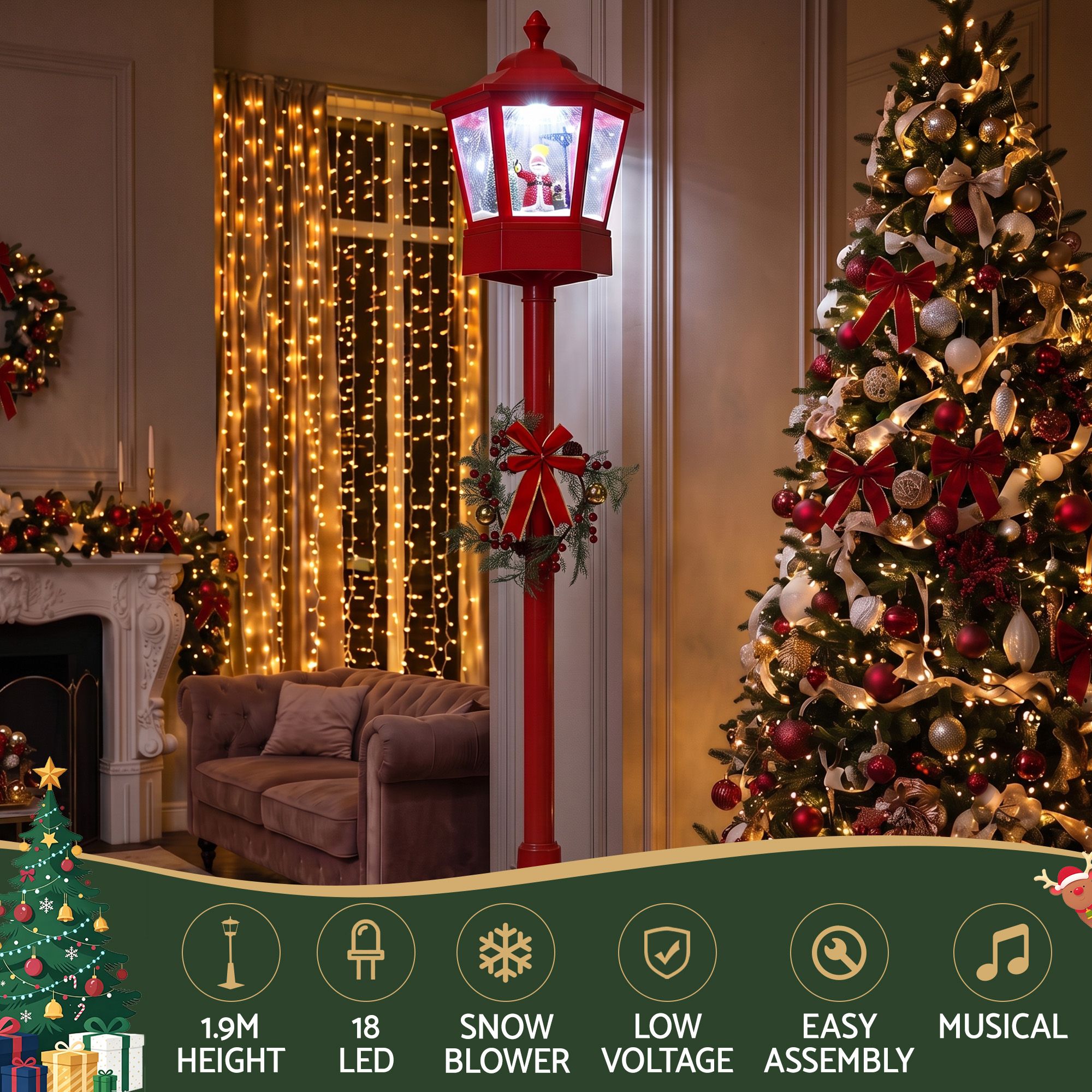 1.8M Christmas Lights Post Lamp LED Outdoor Decorations Jingle Jollys view 5