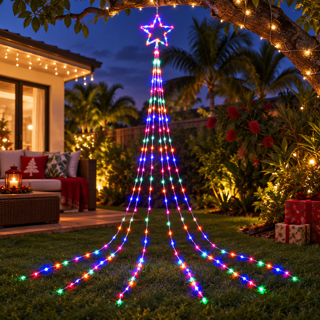 Jingle Jollys 3m Solar Christmas Lights Outdoor Fairy Waterfall Star Multicolour — image 1