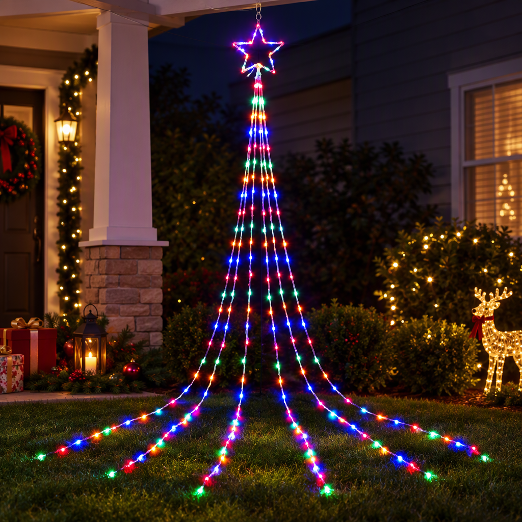 Jingle Jollys 3m Solar Christmas Lights Outdoor Fairy Waterfall Star Multicolour view 2