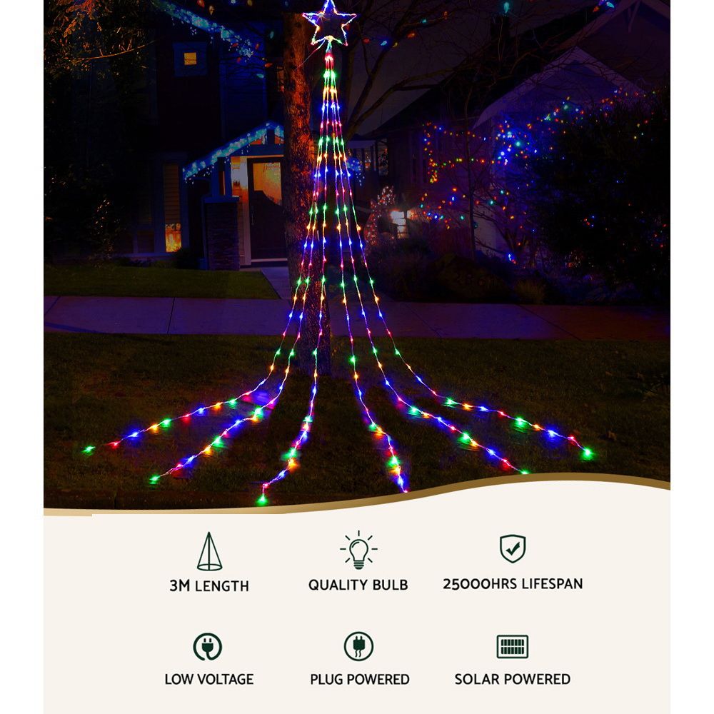 Jingle Jollys 3m Solar Christmas Lights Outdoor Fairy Waterfall Star Multicolour view 4